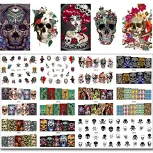 Новинка, 12 листов/партия, MT13-24 для ногтей, смешанный череп, модный дизайн ногтей, переводная наклейка, наклейка для ногтей, тату(12 видов конструкций в 1
