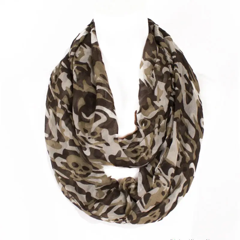 3 цвета! модный дизайн череп печать шарф-кольцо для женщин легкий полиэстер Зима Военный петля Леди Мягкий теплый