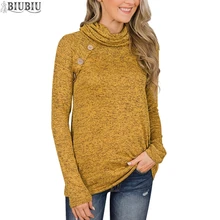 BIUBIU трикотажная футболка для женщин платье-водолазка с длинными рукавами тонкие длинные топы однотонные пуговицы женские повседневные Весенние футболки женские топы