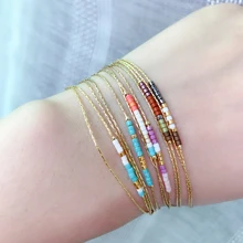 Тонкие двухслойные Miyuki браслеты для женщин Delica цвет бисер кристаллы браслет регулируемое золото, змея кости звено цепи ювелирные изделия