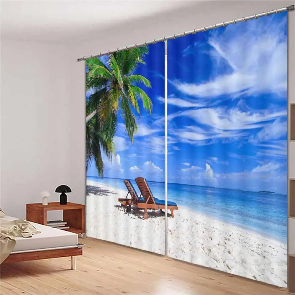 

Beach chair coconut 3D Window Curtains Living Room bedroom Drapes Rideaux factory Customized size shower Shading cloth