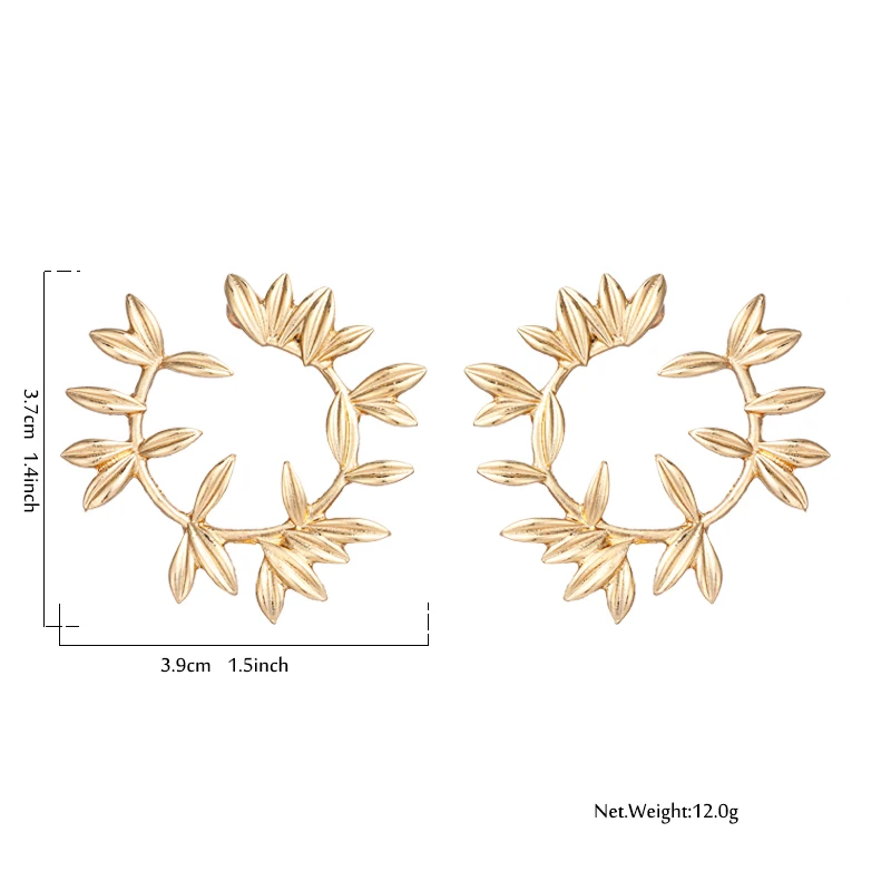 Yhpup в Корейском стиле Простые цинковый сплав листьев растений Винтаж серьги-гвоздики, темпераментные заявление золотые серьги для Женская Праздничная обувь ювелирные изделия