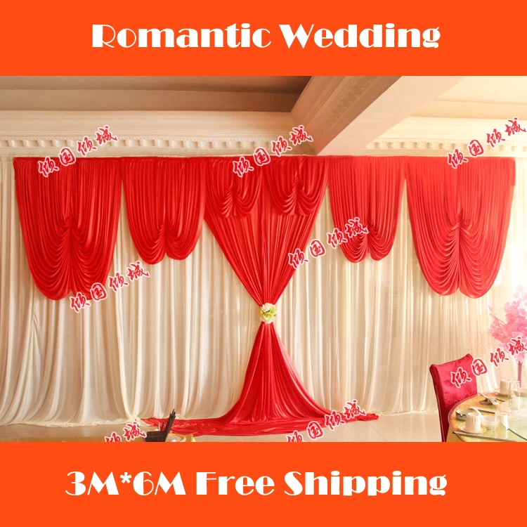 

Hot Red wedding stage curtain backdrops wedding decoration with swag