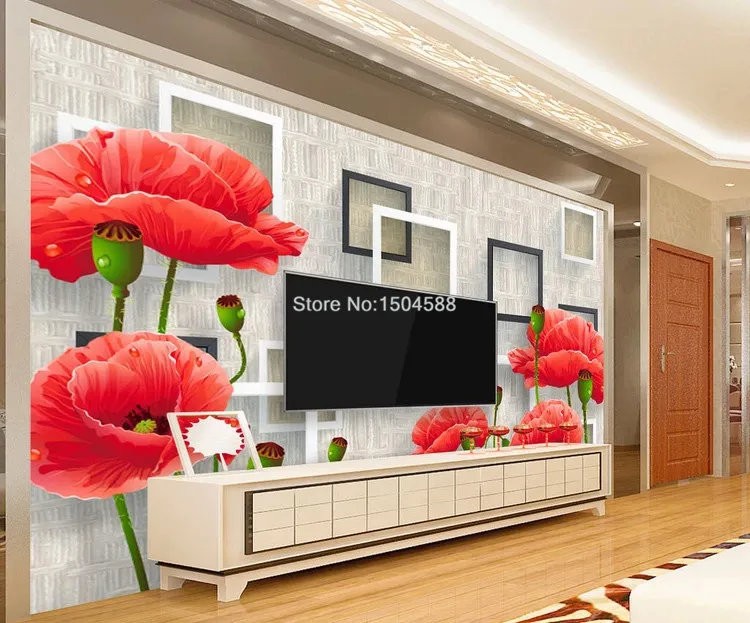 Фото обои Современные Простые красные цветы фрески Гостиная ТВ диван спальня обои для стен 3 D домашний декор Papel де Parede