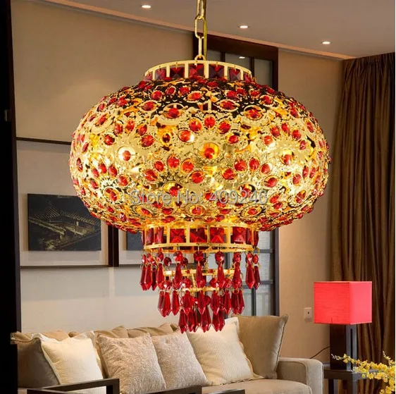 40CM Chinese Style Crystal Sunflower 360 Revolving Golden Decorate Droplight font b Ceiling b font Lamp