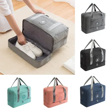 

10#Large-capacity fashion travel bag men's and women's duffel bag solid color travel wet and dry separation carry luggage bag