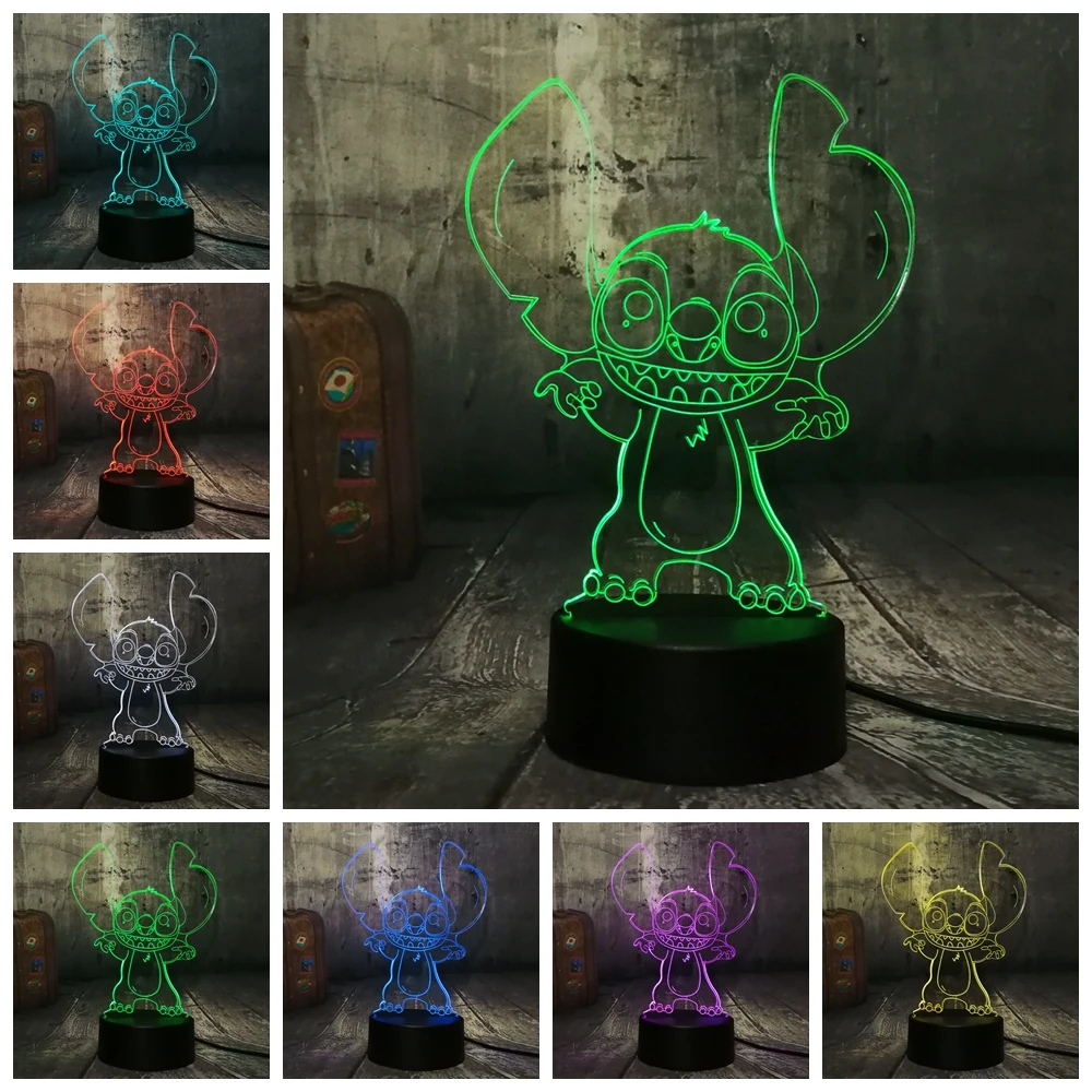 4 Design Cute Stitch Alien Dog Cartoon 3D LED Night Light 7 Color Baby Sleep Desk Lamp Home Decor H