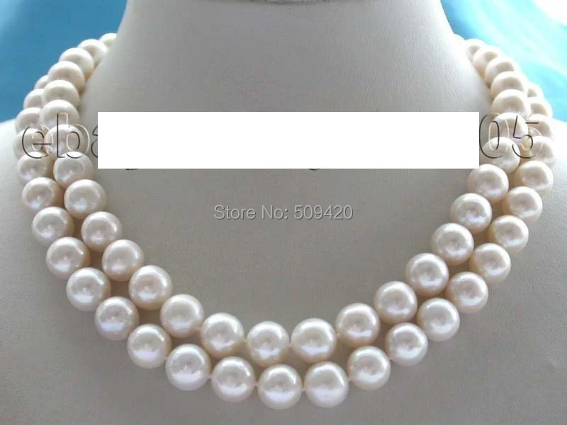 

Free Shipping >>17-18" Double Genuine Natural 11mm White Perfect Round Pearl Necklace