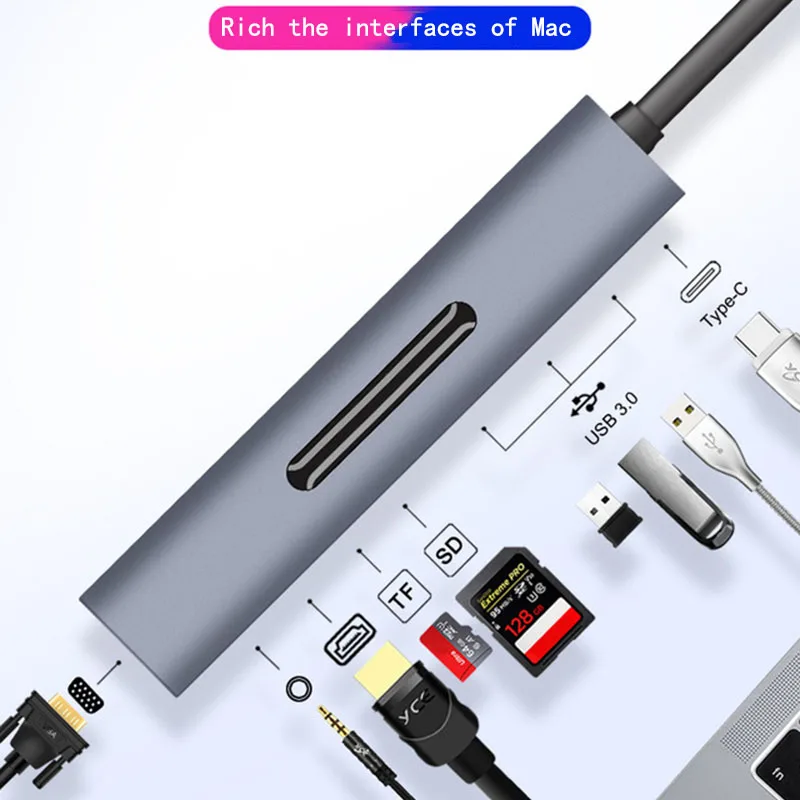 Док-станция с разъемом типа C HDMI VGA USB power Delivery Hub для ноутбука Macbook Pro hp DELL Surface lenovo samsung Dock