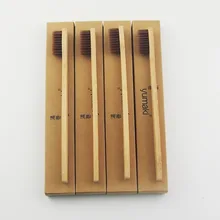 8 шт. коричневый бамбук сделали Зубная щётка дерево Зубная щётка Новинка бамбука мягкой щетиной головчатого бамбуковое волокно деревянной ручкой