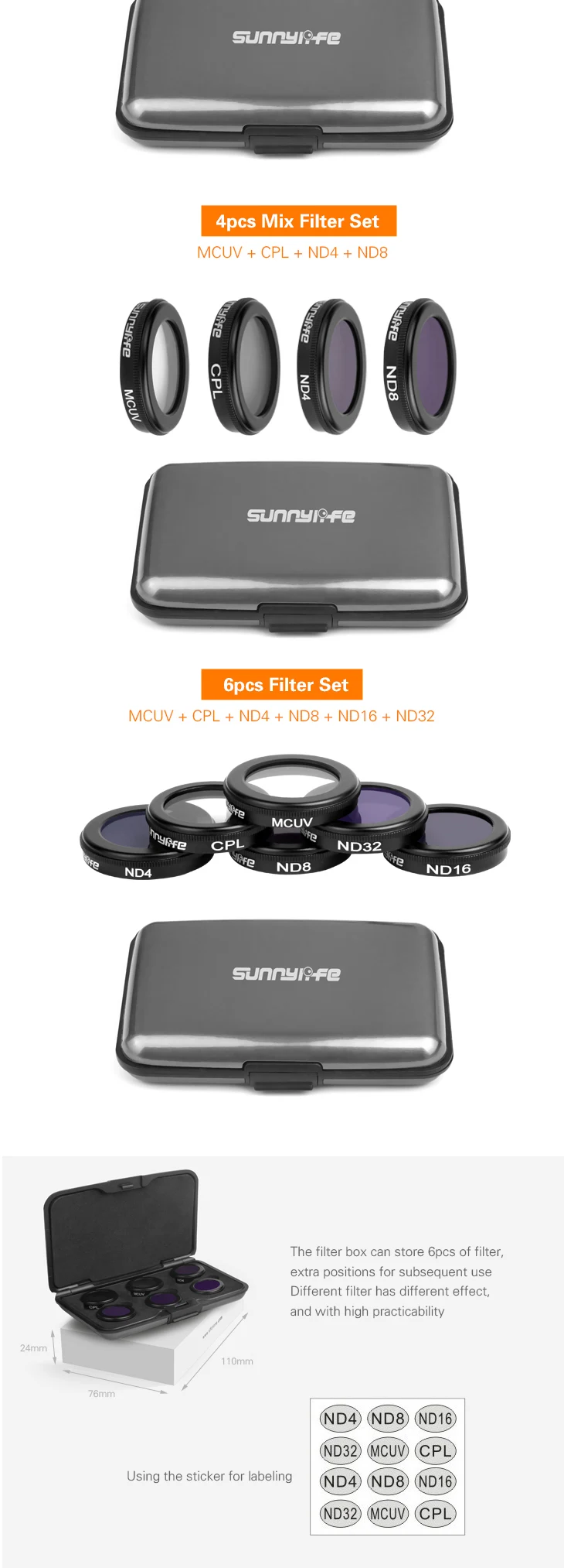 Набор фильтров для зум-объектива Sunnylife Mavic 2 MCUV CPL ND4 ND8 ND16 ND32 аксессуары для фильтров для DJI Mavic 2 Zoom Drone