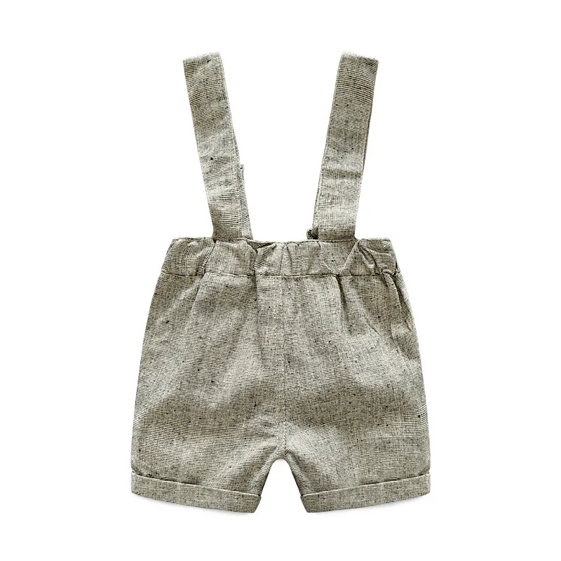 Летний осенний стильный комплект одежды для маленьких мальчиков, хлопковая одежда для новорожденных, 2 предмета, футболка с короткими рукавами+ подтяжки, Костюм Джентльмена