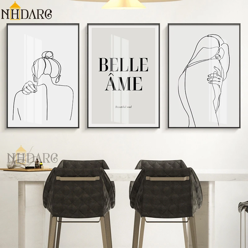 Настенная картина с черной и белой линией для гостиной современный