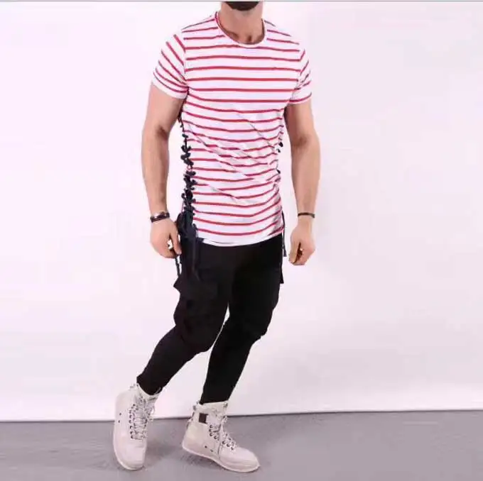 Ленты, полосы хип-хоп Футболка короткий рукав o-образным вырезом Slim Fit Футболка новые летние модные Для мужчин футболка Повседневное футболки