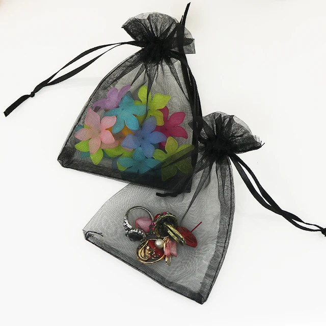 500pcs/lot Mini Jewelry Bag 5x7cm Black Organza Bag Cute Charms Earring Jewelry Display