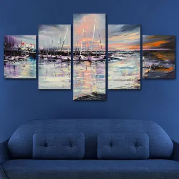 

5 Panel Watercolor Sailboats Sea View Canvas Wall Art Picture Home Decoration Living Room Canvas Print Painting Canvas Art