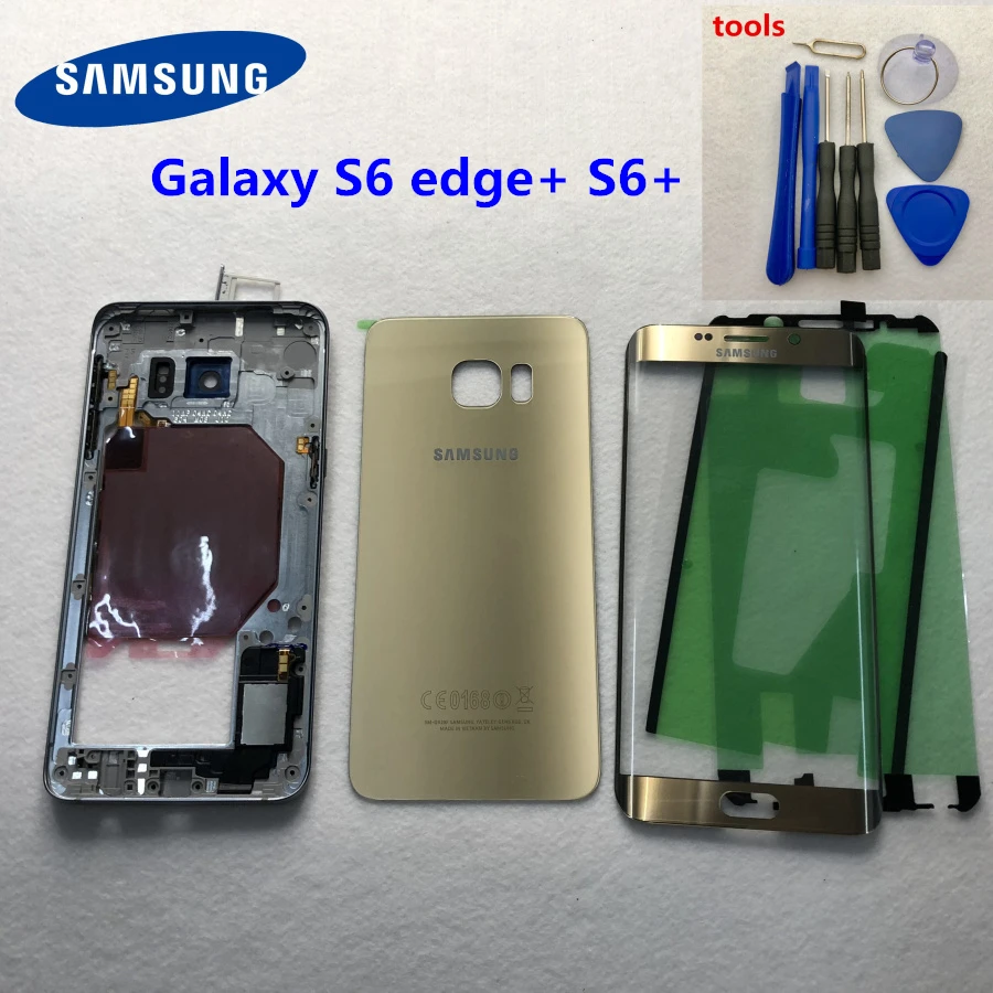 Для samsung Galaxy S6 edge+ Plus G928 G928F чехол Полный корпус средняя рамка крышка батареи задняя крышка S6 переднее внешнее стекло+ инструмент