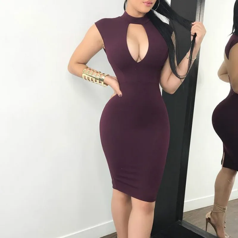 

2018 New Women lady Bandage Bodycon Sleeveless Evening Sexy Party Dress Purple Dresses For Ladies