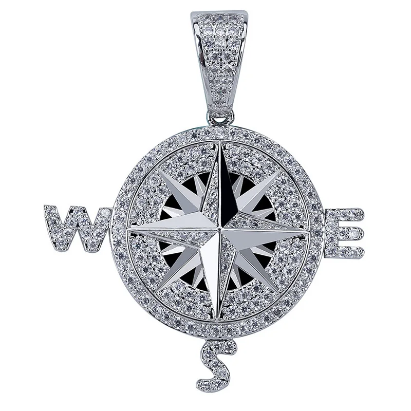 Микро проложили AAA CZ камень кубического циркония компас ожерелья с подвесками для мужчин хип хоп Bling Ice Out рэппер ювелирные изделия золотые вечерние подарок
