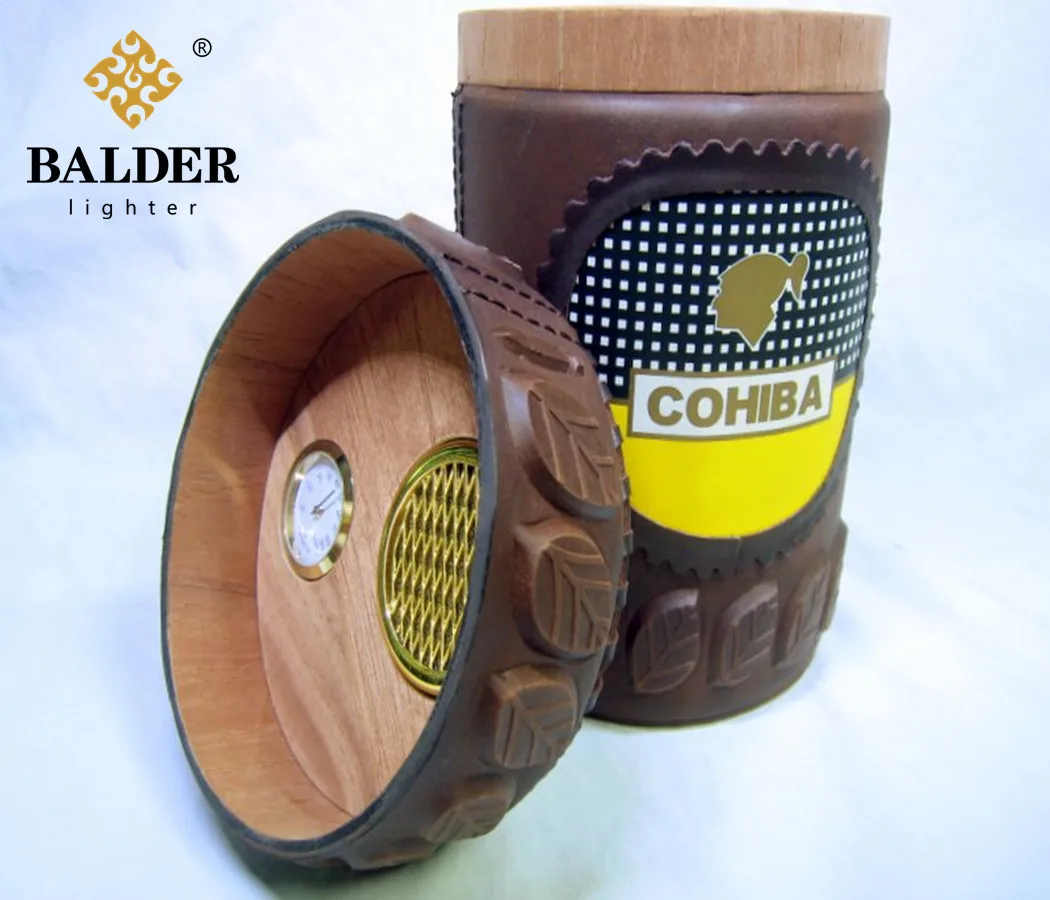 

Boutique COHIBA cigar Case Humidor With moisturizing barrel cortex portable cigar tube with humidifier and Hygrometer