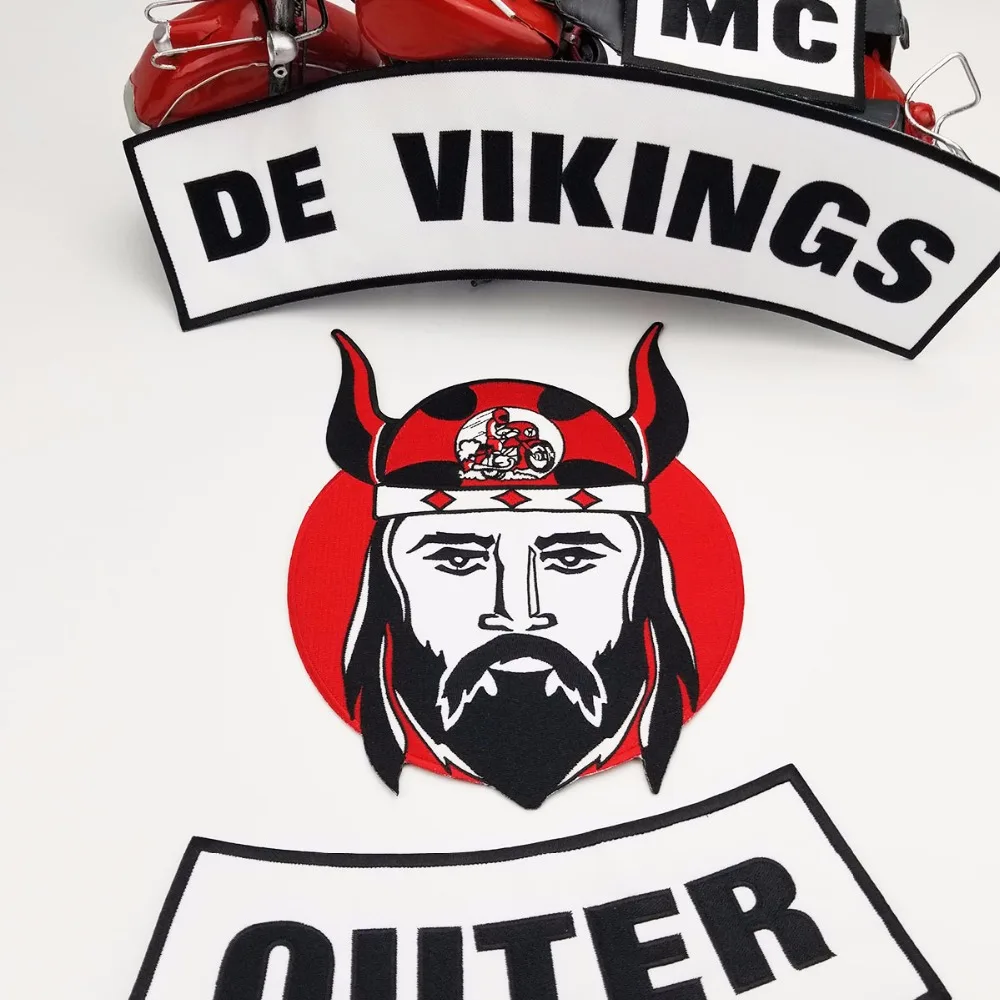 DE VIKINGS OUTER MC Motorcycle Biker Embroidered Iron On Back of Jacket Patch White twill fabric Free Shipping DIY Eco-Friendly1 (5)