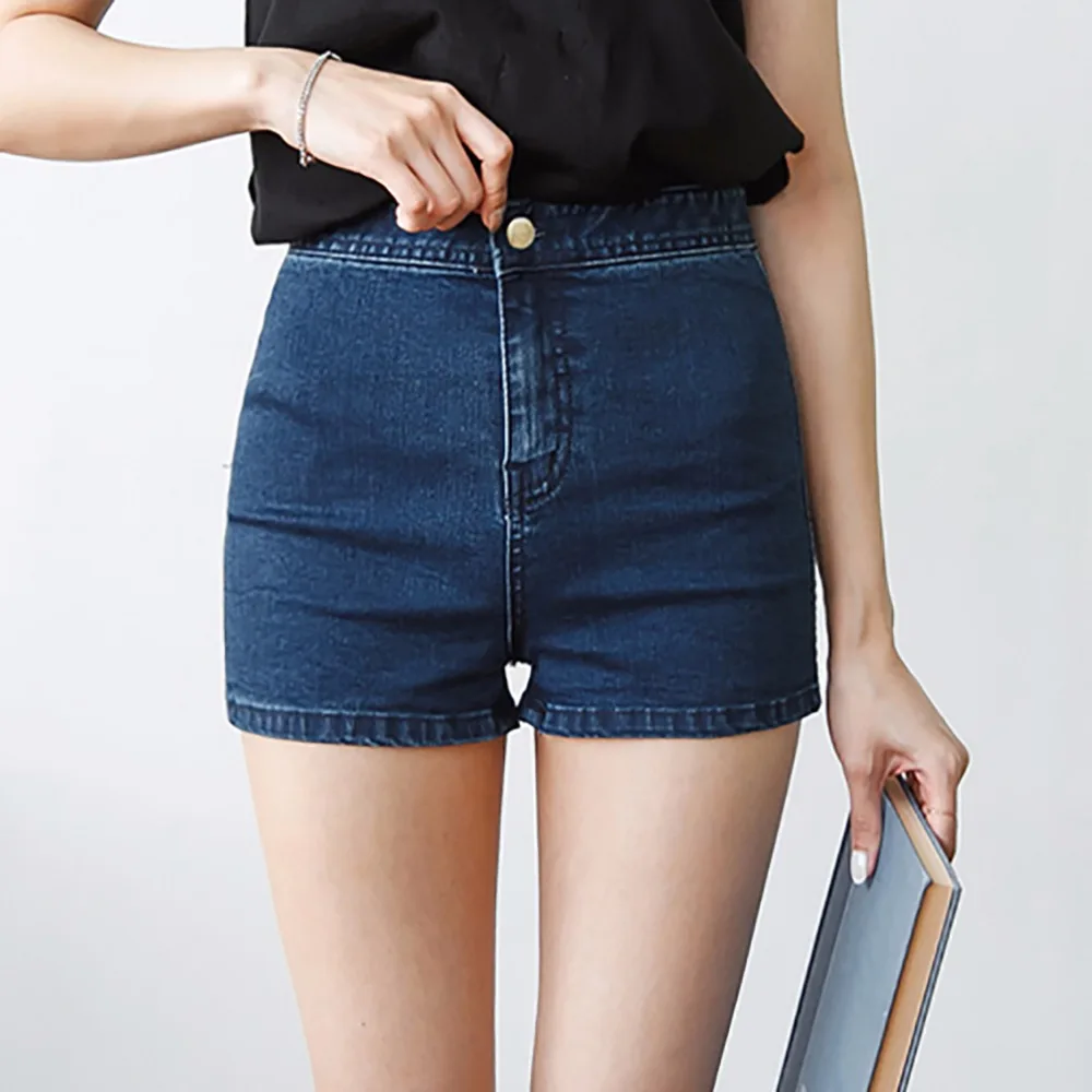 Tengo Fashion Elastic High Waist Women Shorts Stretch Denim Shorts