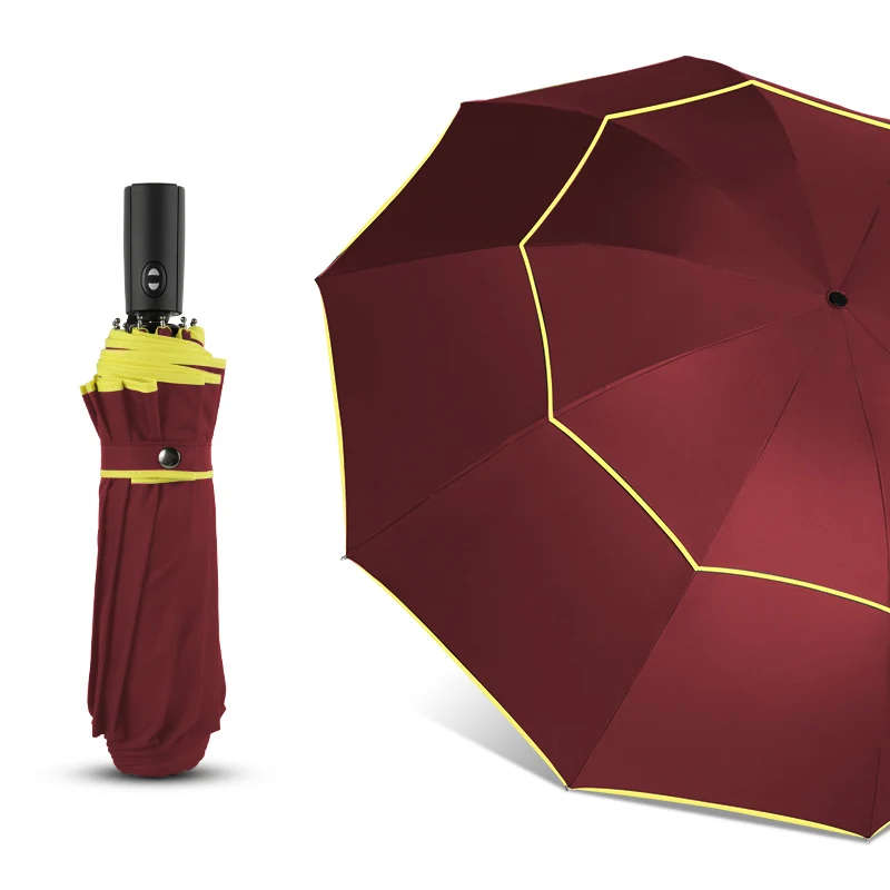 Большой Ветрозащитный Зонт 120 см, женский, двойной слой, 3 складной, качественный, крепкий зонт, портативный, для путешествий, цветной, для гольфа, мужской зонт - Цвет: Red