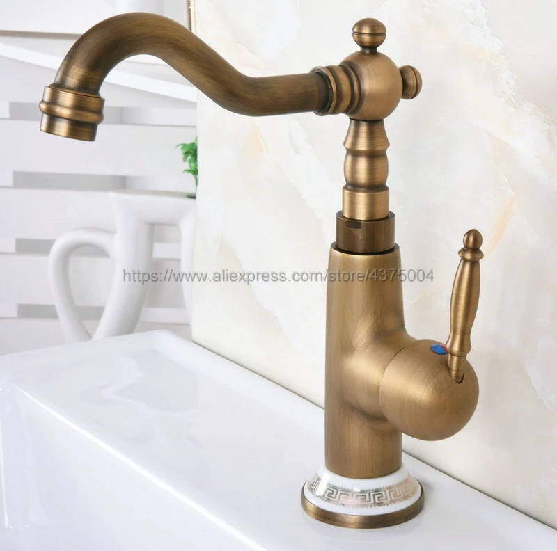 Antique Brass Concise Bathroom Faucet finish Basin Sink Faucet Single Handle water taps Nnf608