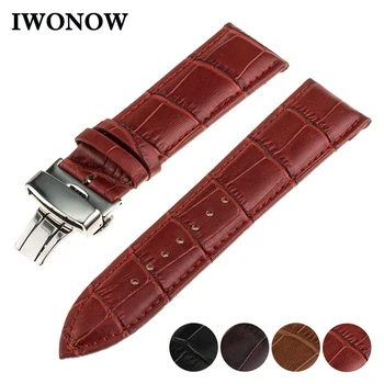 

Genuine Leather Watch Band 16mm 18mm 20mm 22mm 24mm Universal Watchband Stainless Butterfly Buckle Strap Wrist Belt Bracelet