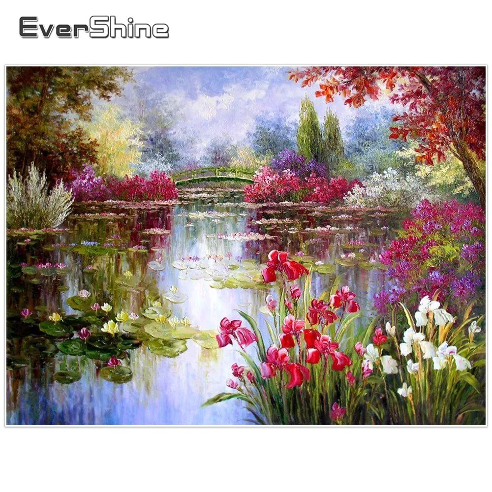 EverShine DIY Diamond Painting Lake Water Diamond Embroidery Flowers Cross Stitch Diamond Mosaic Scenery Picture Of Rhinestones - Цвет: V7122