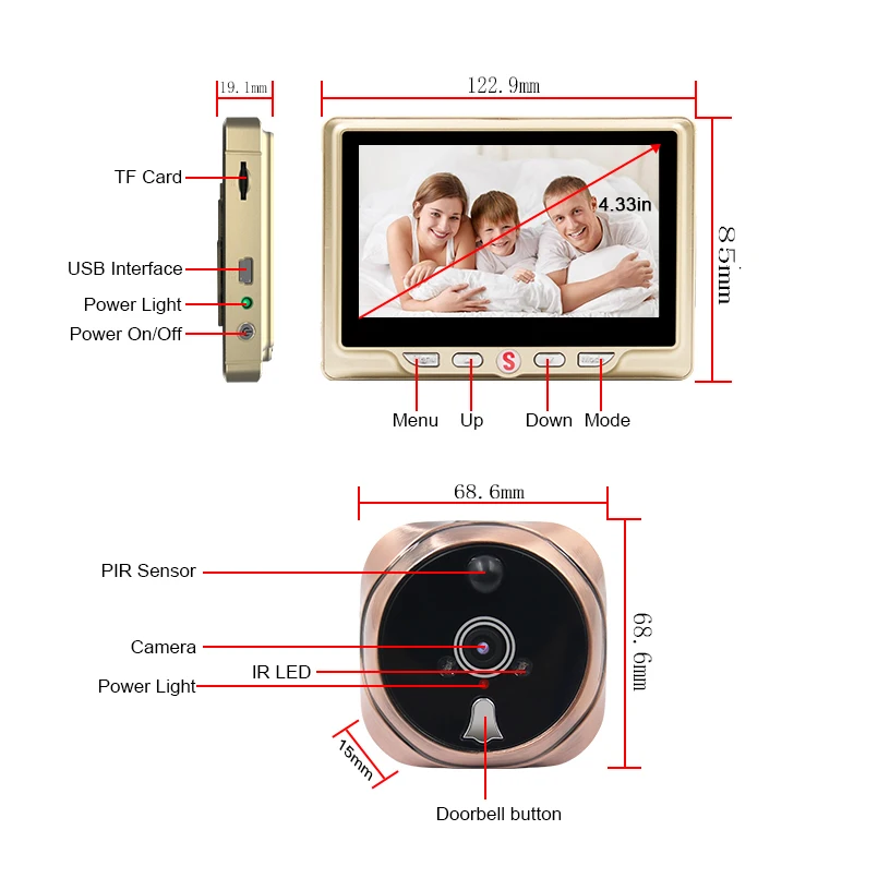 Saful mirilla Digital de la cámara de vídeo timbre de la puerta-ojo con la tarjeta del TF tomando fotos de la puerta mirilla visor Monitor A casa - 2