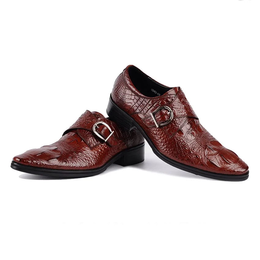 Hombre Tinto Lujo Formal Dedo Vestido vino Del Pie Los Puntiagudo De Correas Monje Cuero Negro Zapatos Oficina Ymx16 Calzado Cocodrilo Hombres Auténtico wqwr1OgZS