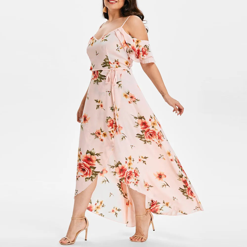 MIARHB, летняя мода размера плюс, женское Повседневное платье с рукавом-бабочкой и открытыми плечами, богемное Платье с принтом, асимметричное длинное платье, N4