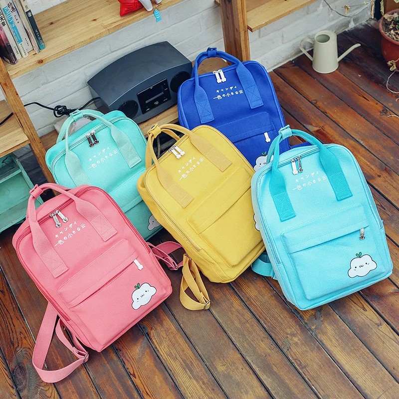 

2017 summer new Japan and South Korea small fresh backbag cartoon cloud canvas multi-function portable backbag