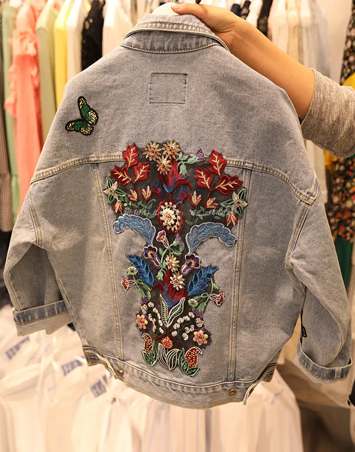 2017 Spring BF Wind Flower Embroidery Denim Jeans font b Coat b font font b Women