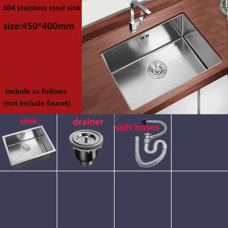 kitchen sink undermount Handmade brushed seamless 304 stainless steel single bowl big wash dishes K3 - Color: 450X400mm