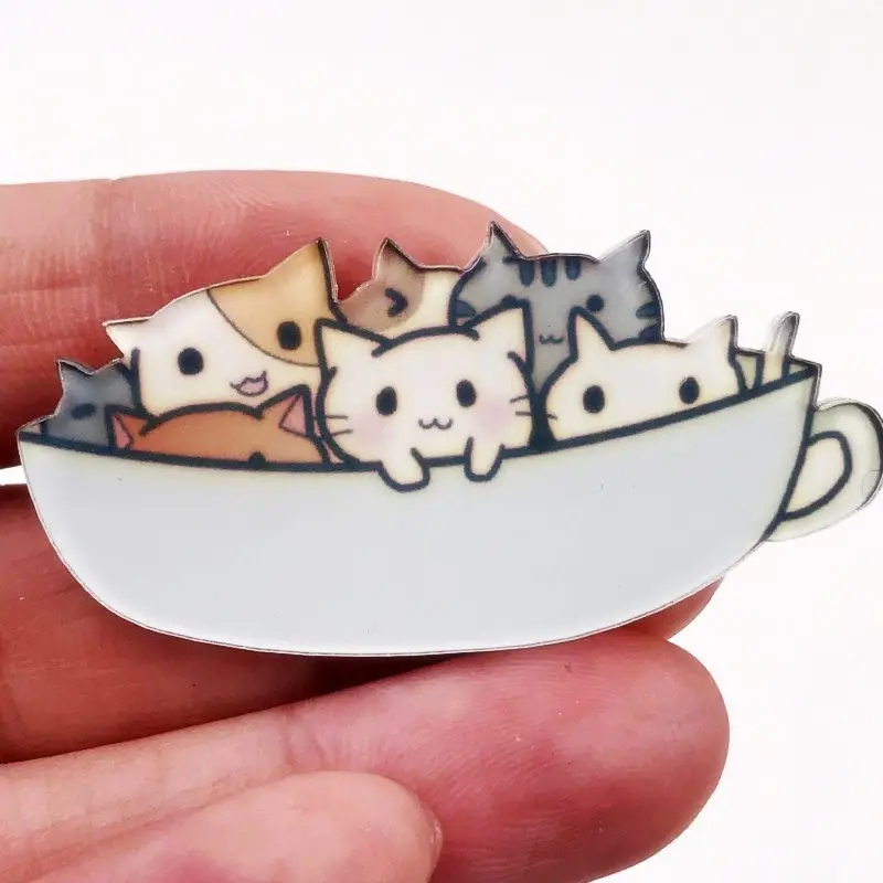 

1PCS Cup Cat Lovely Japanese Icon Harajuku Acrylic Badges Backpack Pins Clothes hat Sticker Cartoon Anime Brooch children gifts