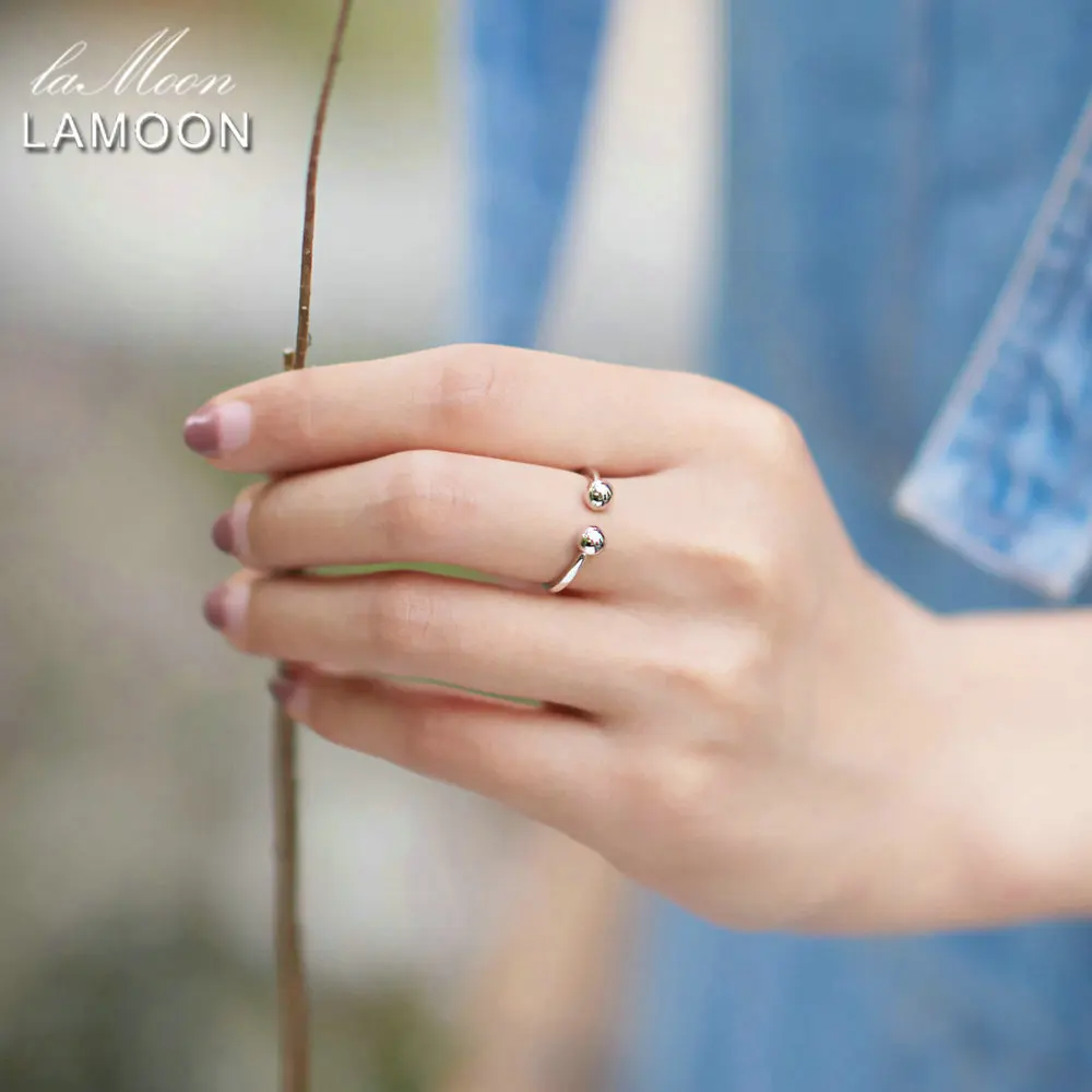 LAMOON New 100% 925 Sterling Silver Rings Simple Smooth Design S925 Adjustable Round Balls Ring For Women Wedding Party LMRY047