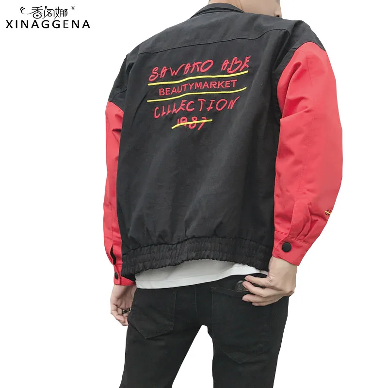 

2018 Spring Autumn Men Letters Flight Black Red Bomber Jacket Men Rib Sleeve Zipper Short Air Force Baseball Coats Clothing