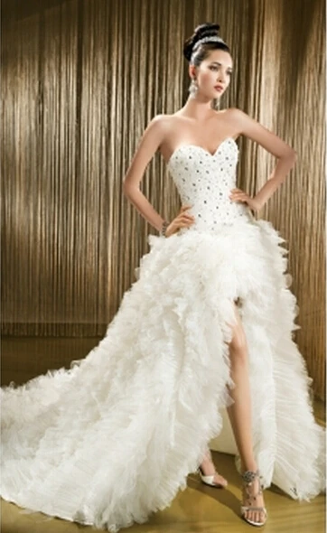2015 New White Ivory Crystal Sleeveless Sweetheart Tulle High Low