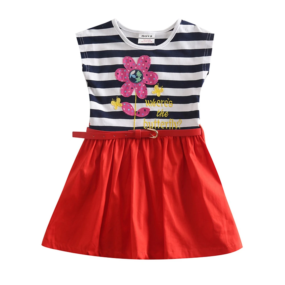 JUXINSU/платье без рукавов для девочек; летнее Хлопковое платье в полоску с цветочным рисунком для детей