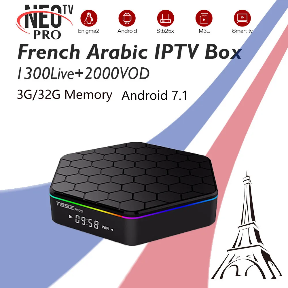 

T95ZPlus Android Smart Set Top TV Box 3G/32G With French IPTV Subscription 1300Live+2000VOD H.265 4K NEOtv Pro France IPTV Box