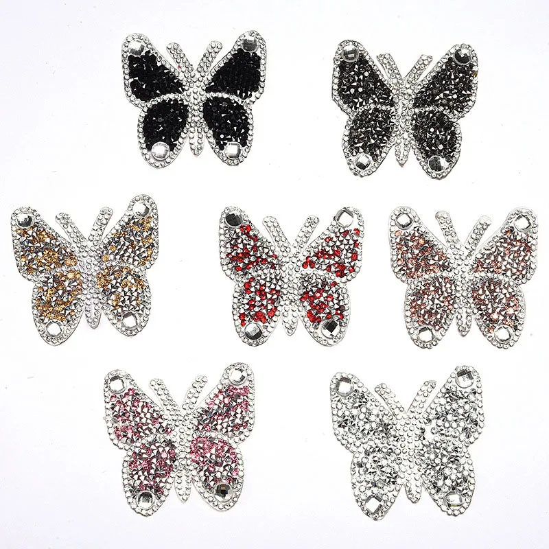 

Colorful Butterfly Patches Rhinestone Heat Transfer Iron-On DIY Patches Appliques For Clothes Garment Bags 6*6cm