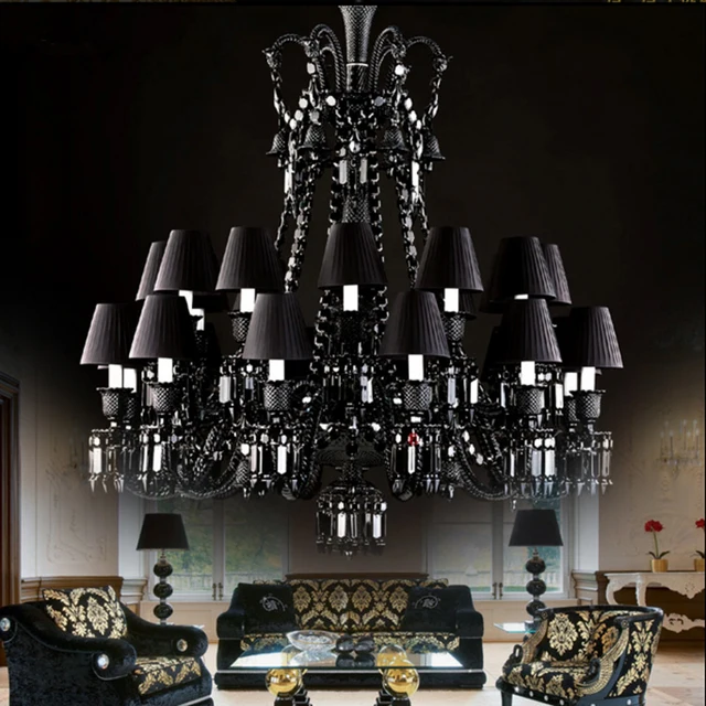 black chandelier for living room 24 arm Retro large black crystal