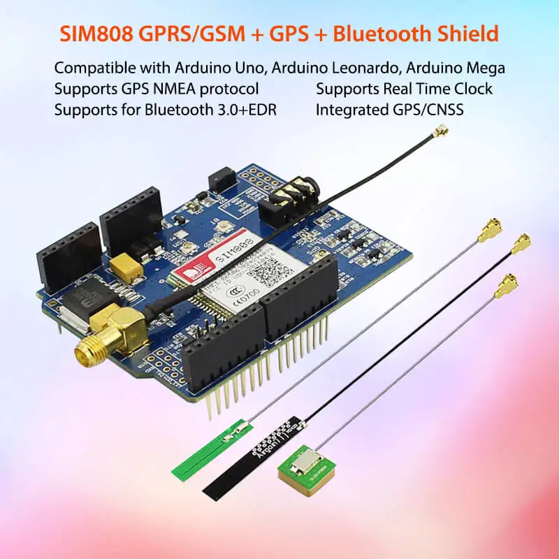Elecrow Sim808 Bluetooth Gsm Gps Shield Per Arduino Simcom Quad-Band Sim808 Modulo Gsm/Gps/Bt 3 In 1 Scheda Sviluppata 3 Antenne