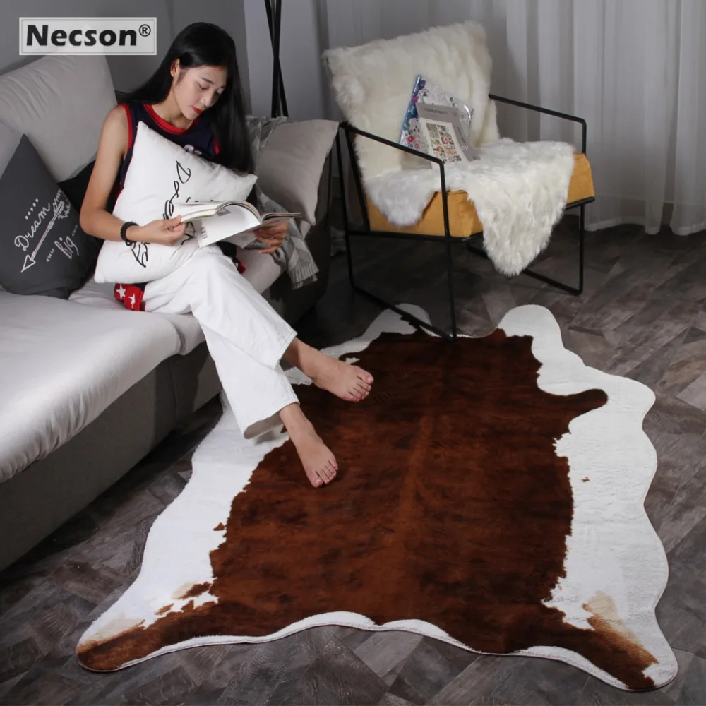 Cowhide Rug Brown White Imitation Faxu Skin Fur Carpets Artificial
