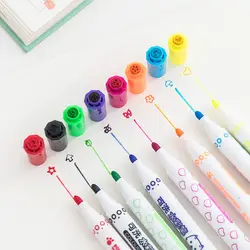 12 Цветов Kawaii Печать Штамп Моющиеся акварель ручка Симпатичные маркер Kid канцелярские Книги по искусству граффити рисунок картина питания