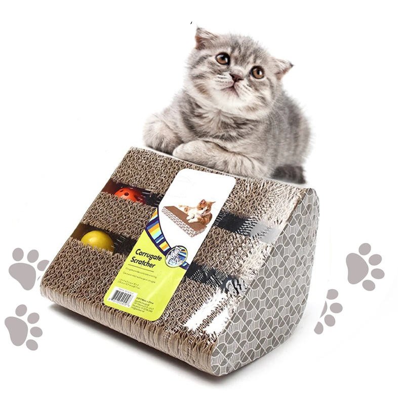 

Triangular Cat Scratch Board, Kitten Scratch Board with Plastic Balls and Bells, Fun Cat Toy, Free Shipping