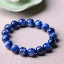Естественный Голубой Кианит Cat Eye Круглый Бусины браслет 13 мм AAA