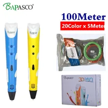 BAPASCO 3d pen 3d pens Add 100M 20Color abs filament 3d print pen 3 d pen